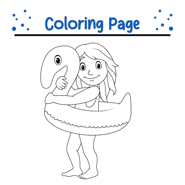 Página para colorear Niña con anillo inflable