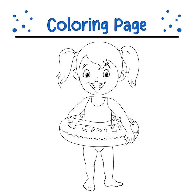 Página para colorear Niña con anillo inflable