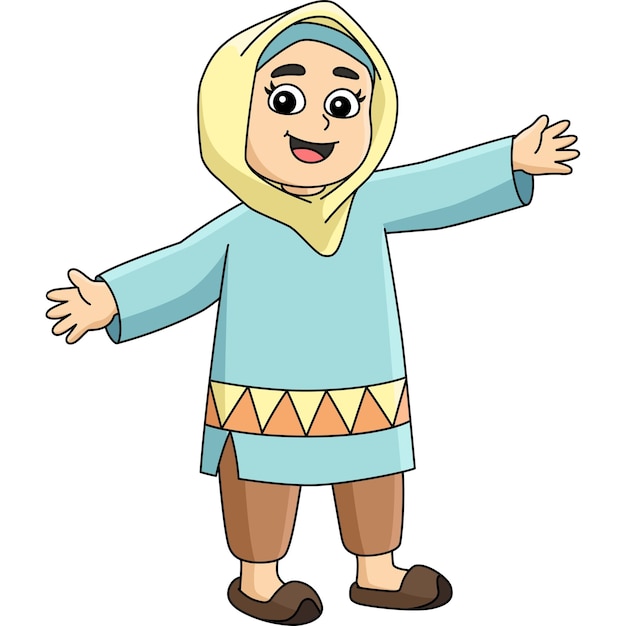 Página para colorear de niña musulmana de Ramadán para niños