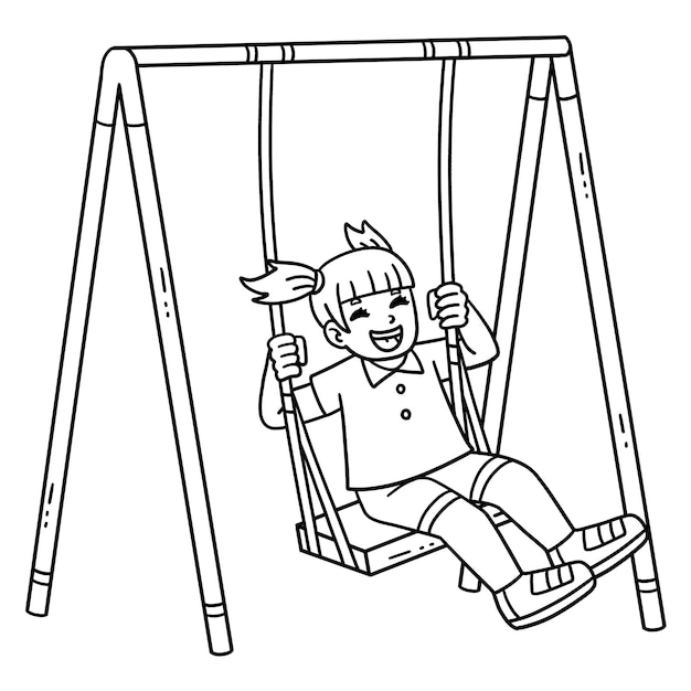 Página de colorear Niña del patio de recreo balanceándose aislada