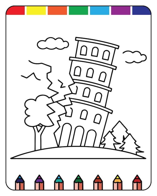 Página para colorear para niños de desastres naturales Página de colorear educativa para niños Conciencia de los incendios forestales