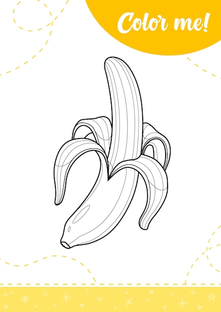 Vector página para colorear para niños con dibujos animados de frutas de plátano una ilustración vectorial de hoja de trabajo imprimible