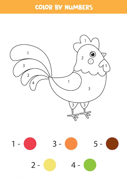 difícil de complacer Cabeza Cinco Página para colorear para niños. gallo de granja de dibujos animados lindo  | Vector Premium