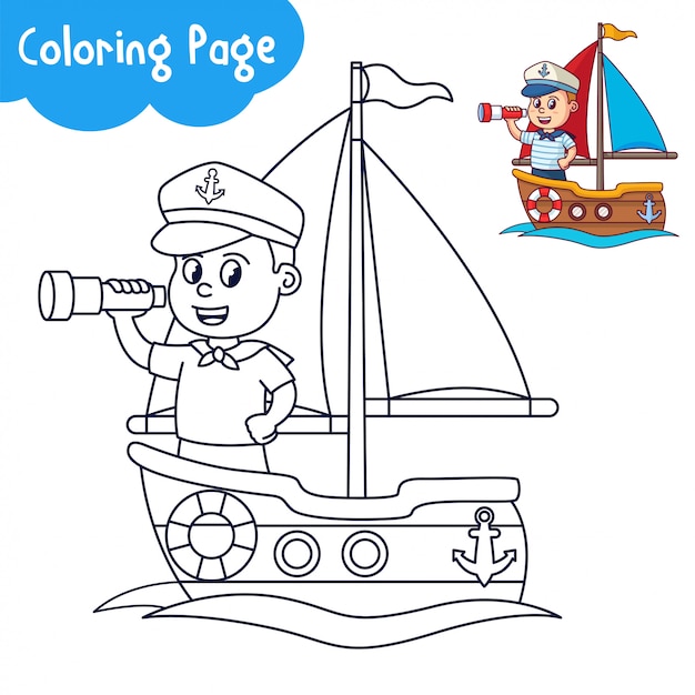 Página para colorear de niños marineros