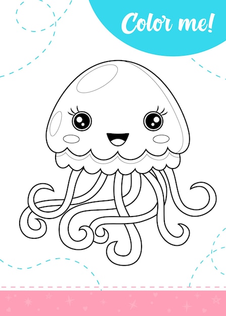 Página para colorear para niños con medusas de dibujos animados