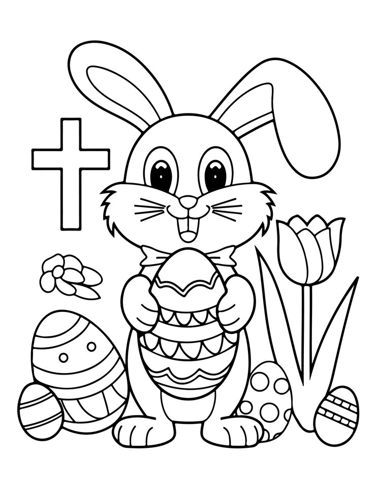 Vector página para colorear para niños páscoa páscoa huevo para colorear páscoa conejo para colorear