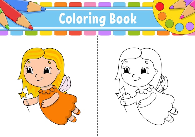 Página para colorear para niños personaje de dibujos animados Silueta de contorno negro