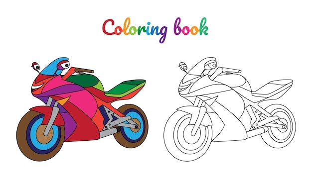 Página para colorear para niños con personaje de moto de dibujos animados