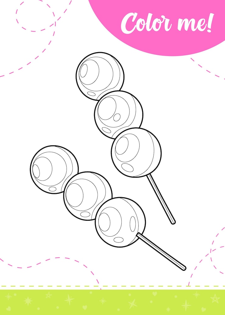 Vector página para colorear para niños con el postre tradicional japonés hanami dango
