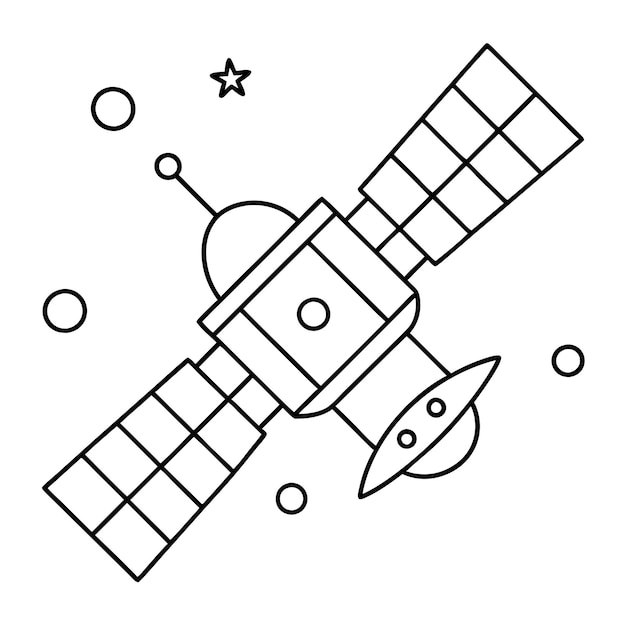 Página para colorear para niños con un satélite espacial aislado