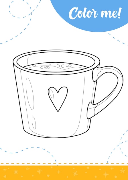 Vector página para colorear para niños con taza de café