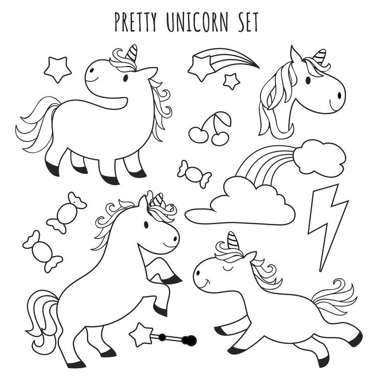 Vector página para colorear de niños. unicornio fijado para colorear libro