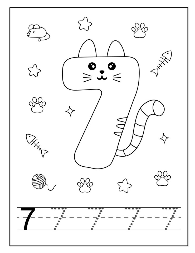 Vector página para colorear de números de estilo de gato para niños pequeños