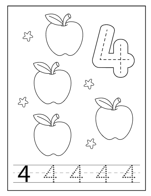 Página para colorear de números con lindas frutas