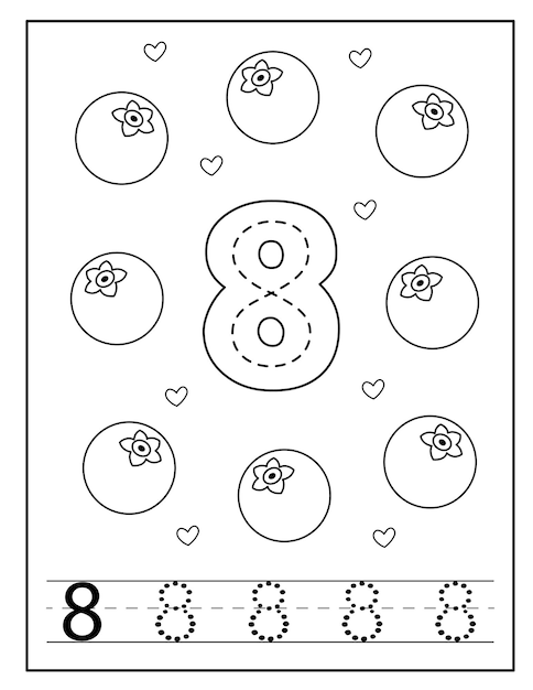 Página para colorear de números con lindas frutas