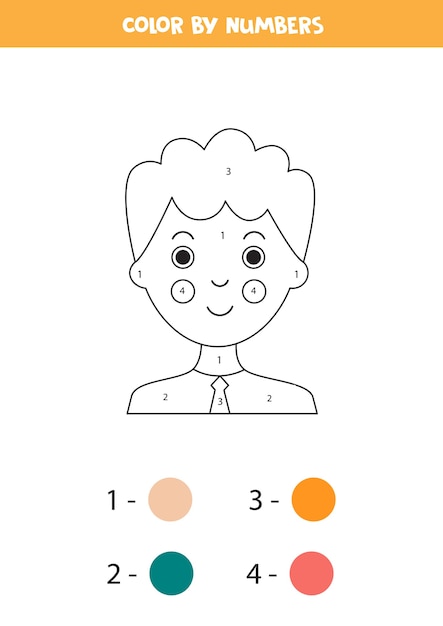 Página para colorear por números con niño de dibujos animados juego educativo de matemáticas para niños