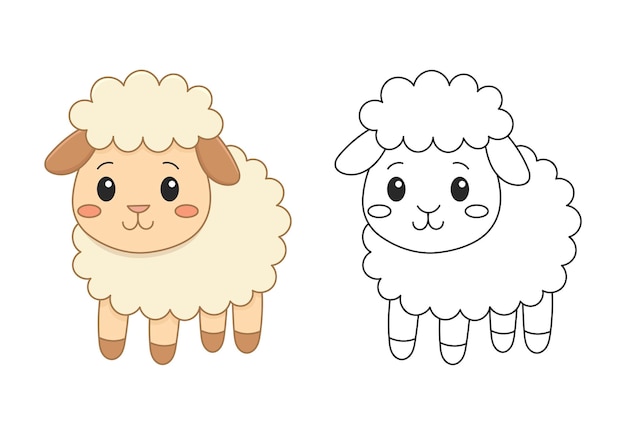 Página para colorear ovejas adorables para niños Retrato fácil de colorear perfecto para niños pequeños y preescolares