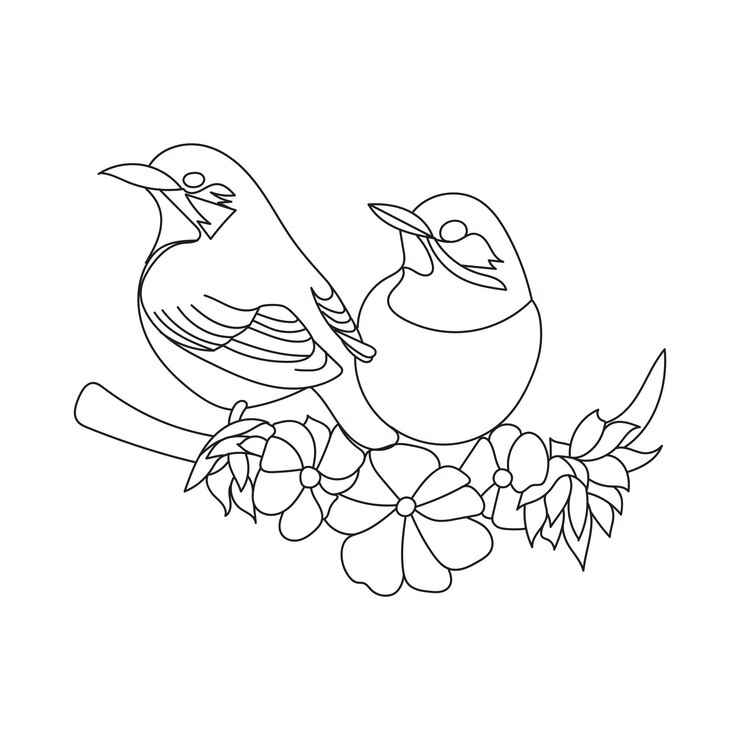 Página para colorear pájaros y flores