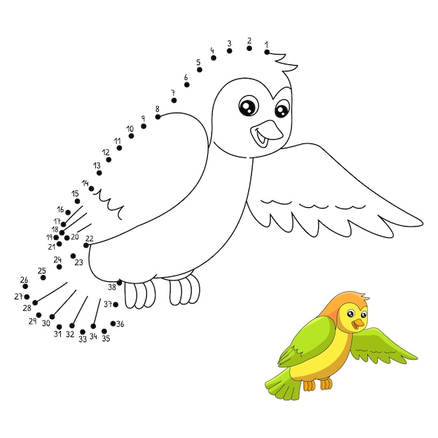 Página para colorear de pájaros punto a punto para niños