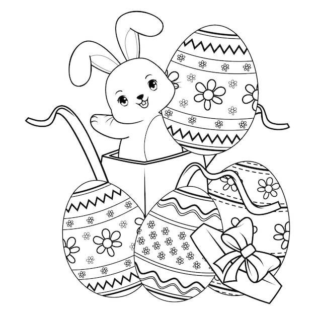 Página para colorear de Pascua con el conejo