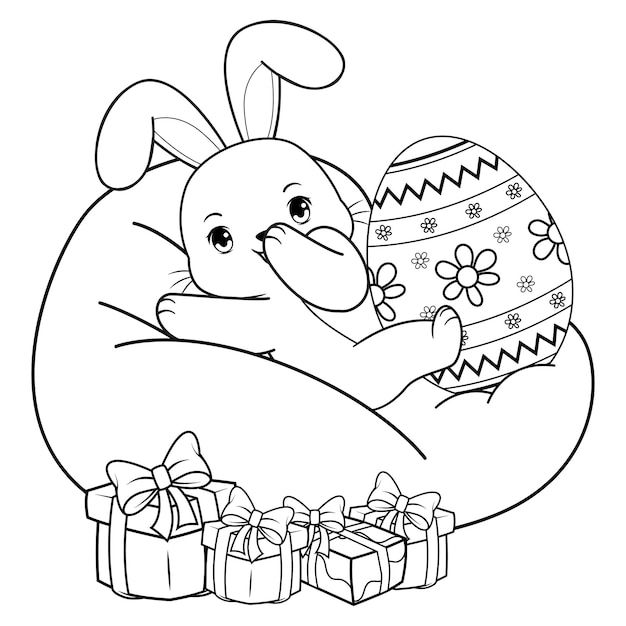 Página para colorear de Pascua con el conejo