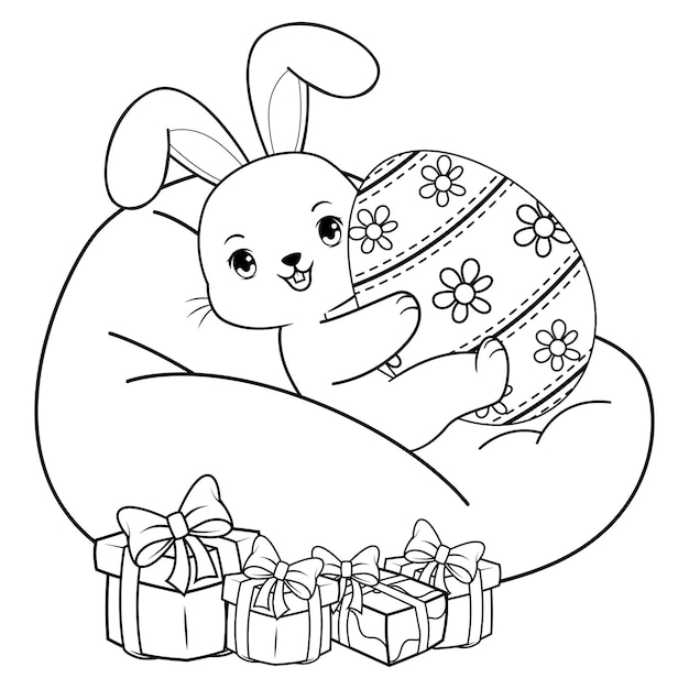 Página para colorear de Pascua con el conejo