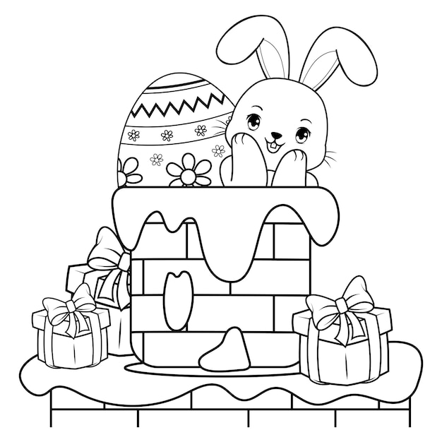 Página para colorear de Pascua con el conejo