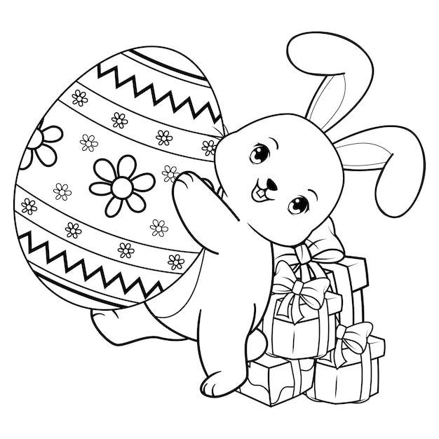 Página para colorear de Pascua con el conejo