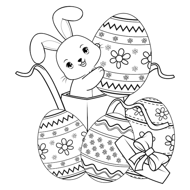 Página para colorear de Pascua con el conejo