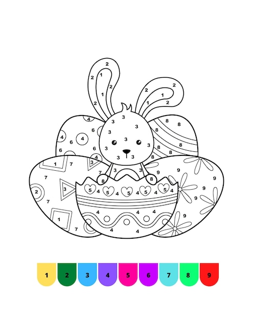 Página para colorear de Pascua para niños Color por número Dibujo de Pascua