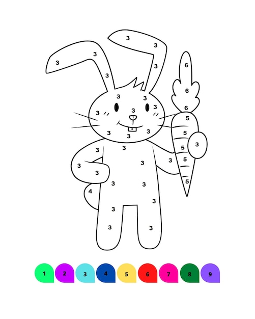 Vector página para colorear de pascua para niños color por número dibujo de pascua