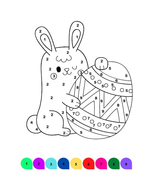 Página para colorear de Pascua para niños Color por número Dibujo de Pascua