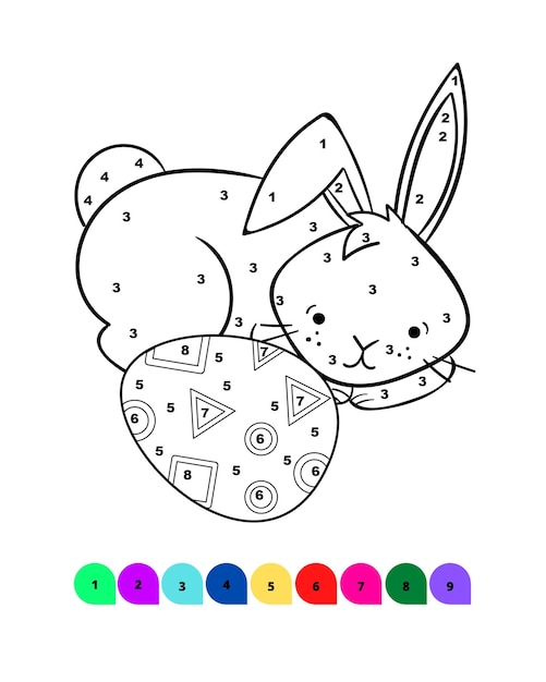 Vector página para colorear de pascua para niños color por número dibujo de pascua