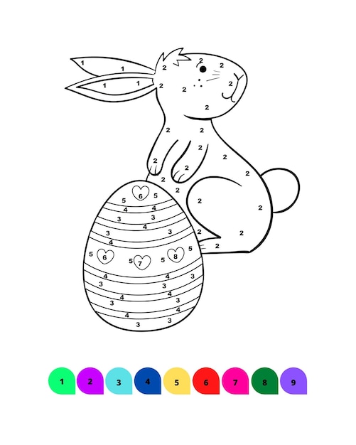 Página para colorear de Pascua para niños Color por número Dibujo de Pascua