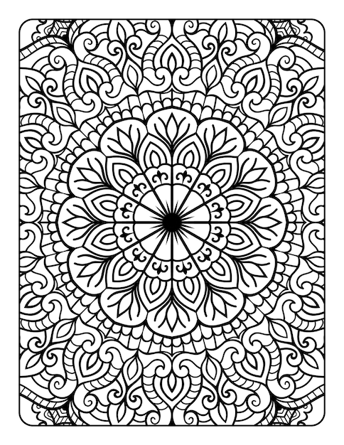 mandala floral página para colorear para adultos relajación, mandala en  blanco y negro página para colorear dibujada a mano delineada doodle line  art, mandala adulto para colorear página interior 17729773 Vector en