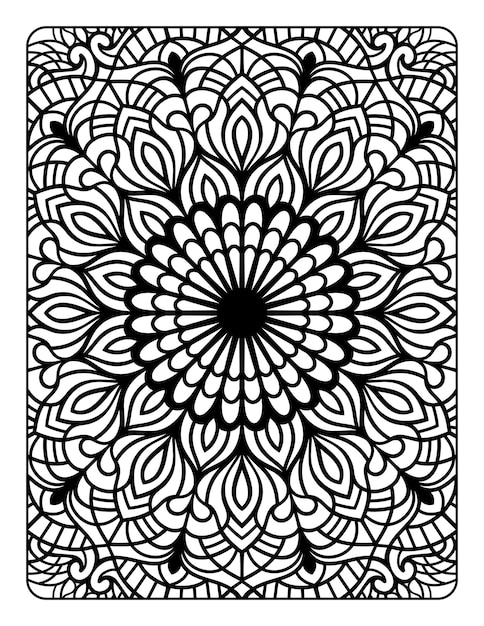 mandala floral página para colorear para adultos relajación, mandala en  blanco y negro página para colorear dibujada a mano delineada doodle line  art, mandala adulto para colorear página interior 17729773 Vector en