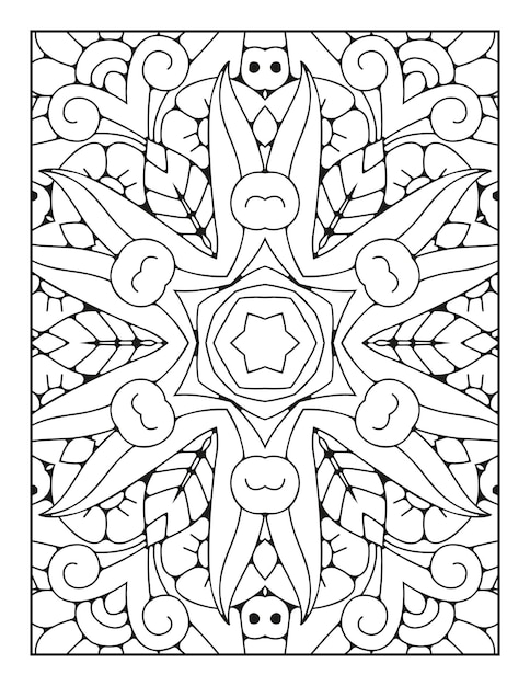Página para colorear de patrón de mandala para adultos y libro de colorear de mandala de contorno dibujado a mano para niños