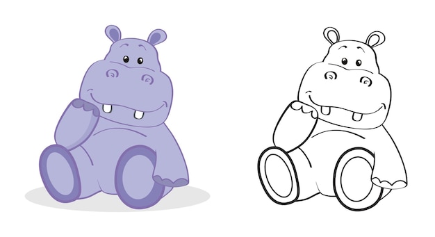 Página para colorear de un pequeño hipopótamo lindo para niños en edad preescolar hoja de trabajo educativa de actividad