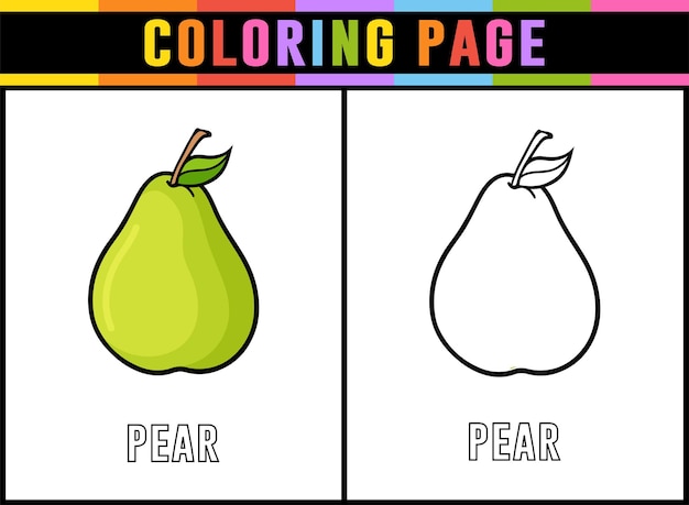 Página para colorear pera para niños Actividad educativa y divertida de preescolar Hoja de trabajo de dibujo imprimible