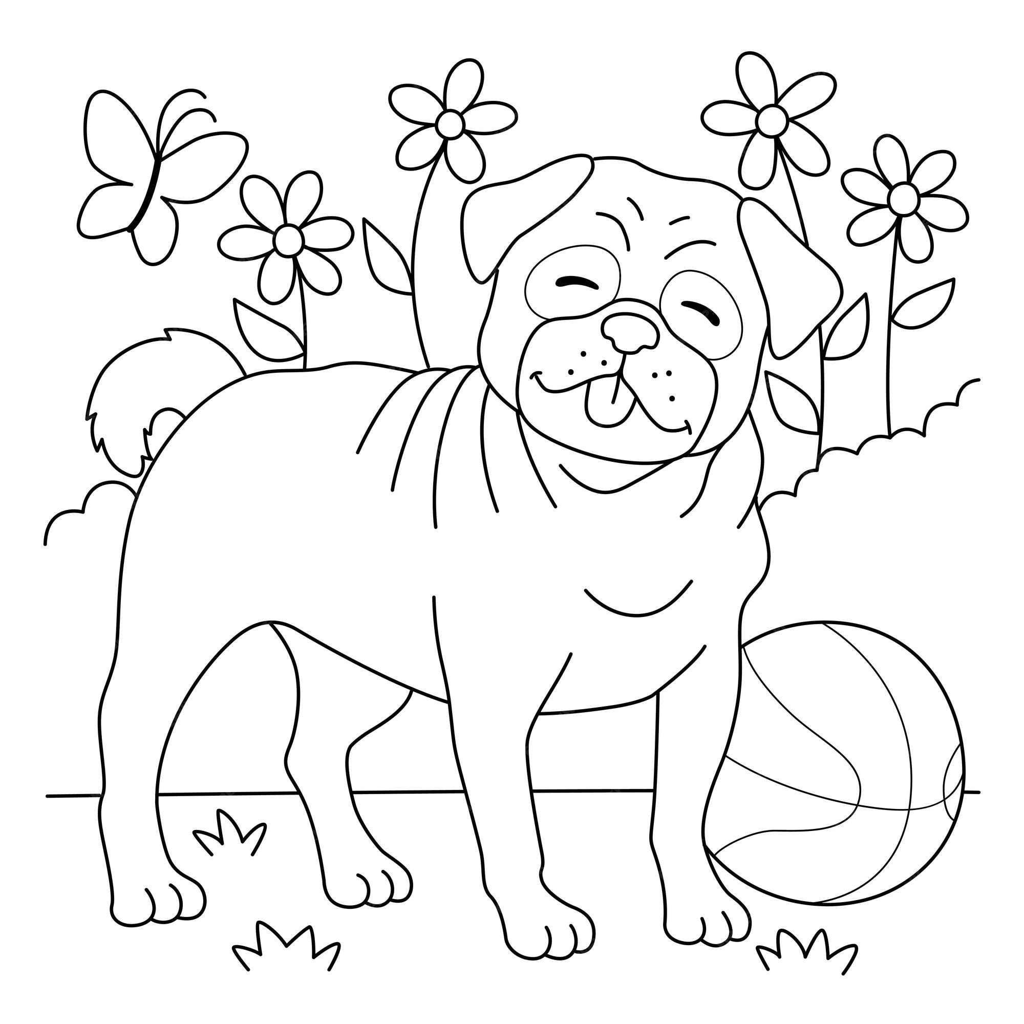 Página para colorear de perro pug para niños | Vector Premium