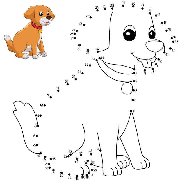 Página para colorear de perro punto a punto para niños