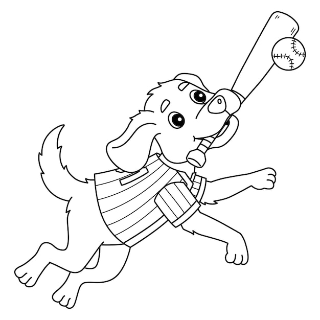 Página de colorear El perro que juega al béisbol aislado