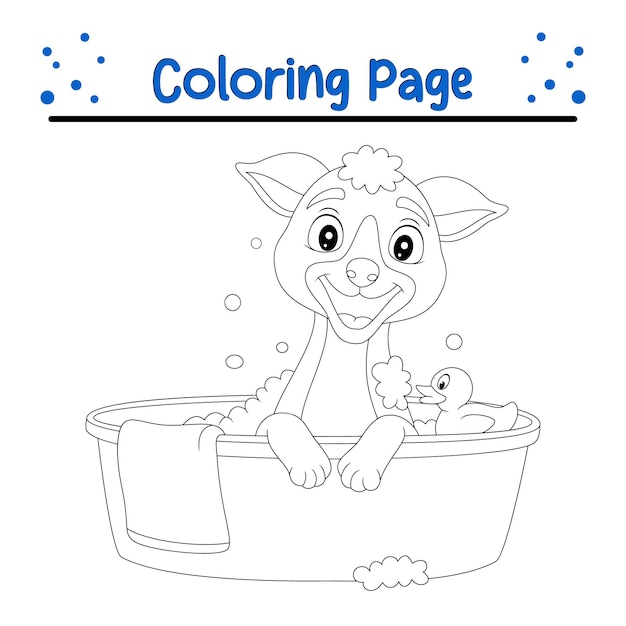 Vector página de colorear perro tomando un baño