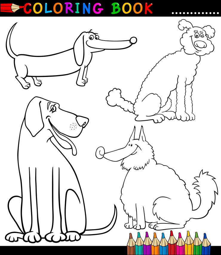 Vector página para colorear de perros o cachorros de dibujos animados