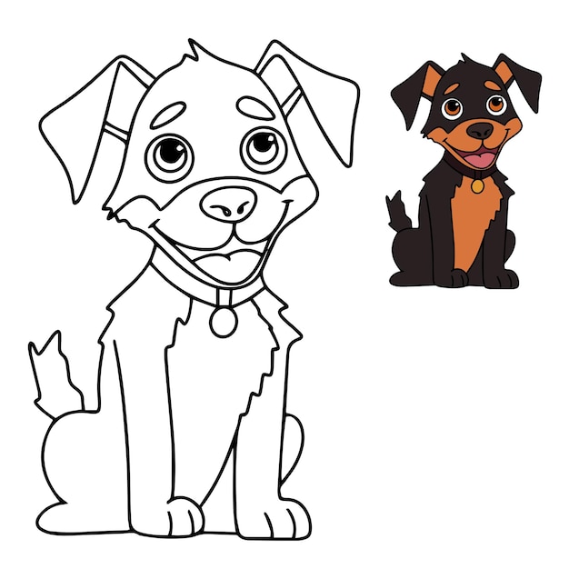 Vector página para colorear para perros pequeños y lindos libro para colorear perritos para bebés ilustración vectorial