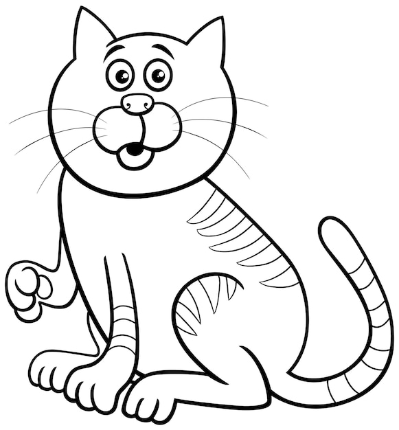 Página para colorear de personaje animal cómico de gato sorprendido de dibujos animados