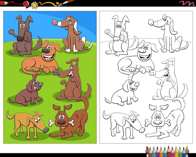 Página para colorear de personajes de animales de perros de dibujos animados