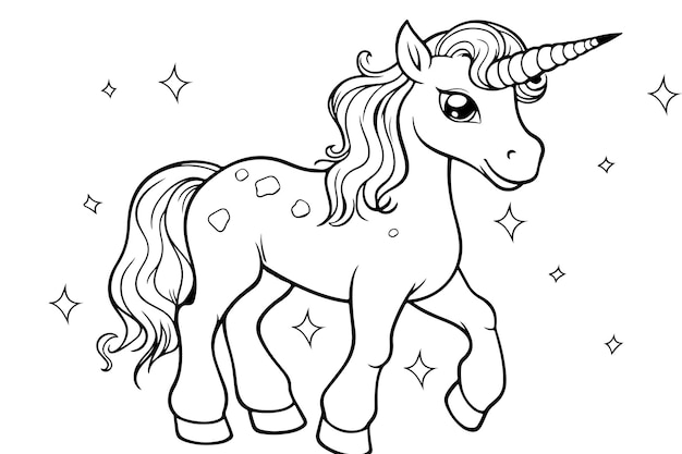 Página para colorear de personajes de unicornio para niños Fantástica obra de arte de unicornio para colorear y relajarse