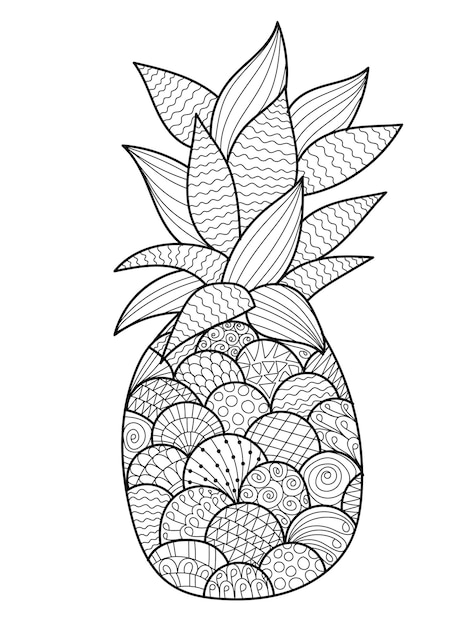 Página para colorear de piña decorativa con estilo henna