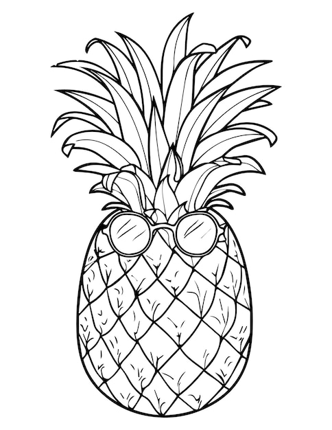 Vector página para colorear de la piña linda y graciosa